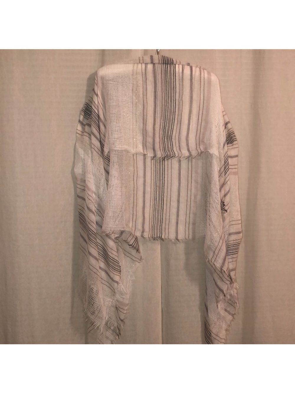 Light Sheer White Gray Black Tan Metallic Gold Raw Fringed Hem Long Scarf Wrap